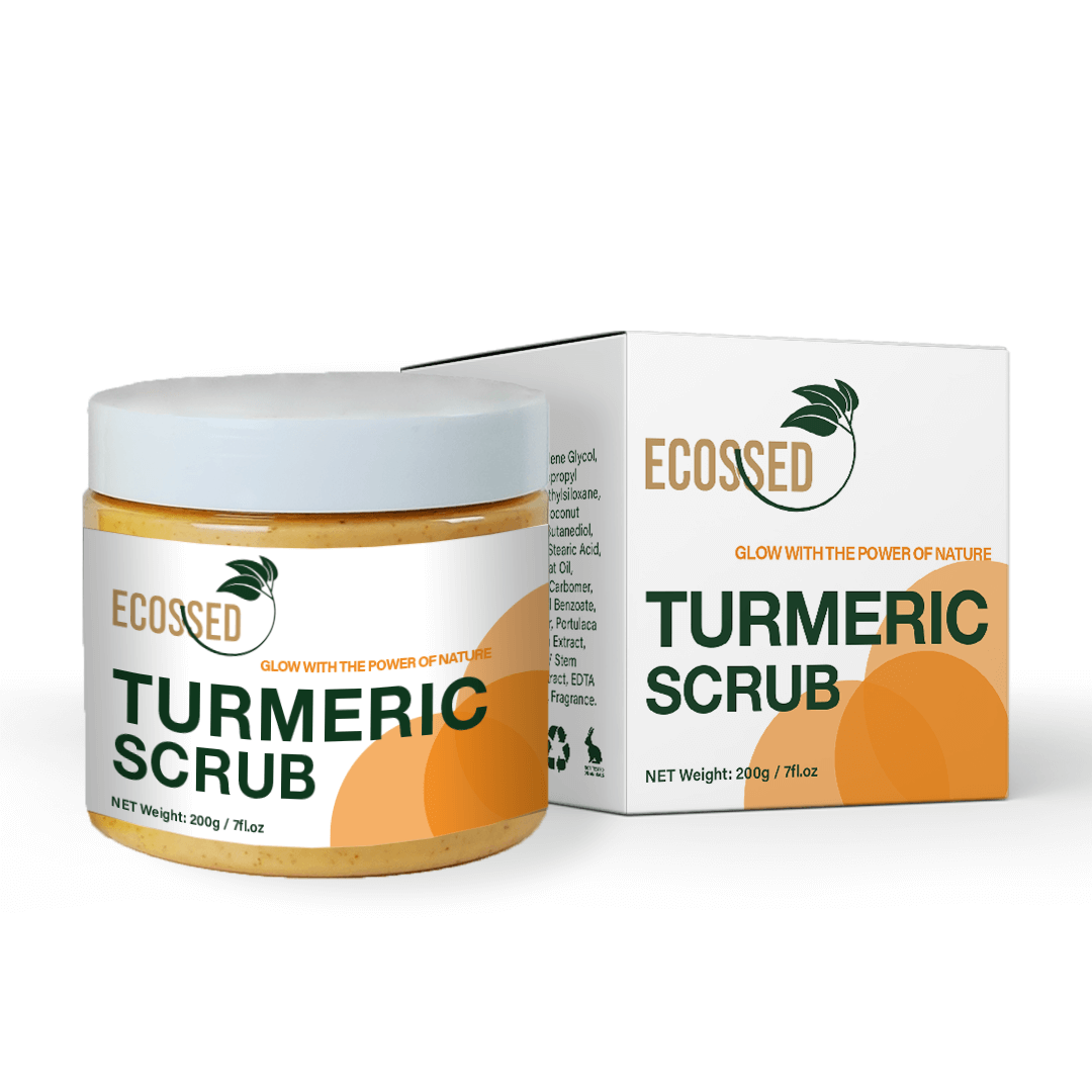 “Applying turmeric scrub to face, exfoliating to remove impurities and promote clear, glowing skin”